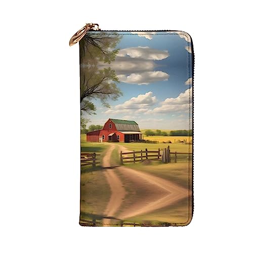Leather Wallet 7.48 x 4.13 in - Stylish and Durable Wallet for Women with Multiple Compartments and Zipper Design Ranch View Prints2