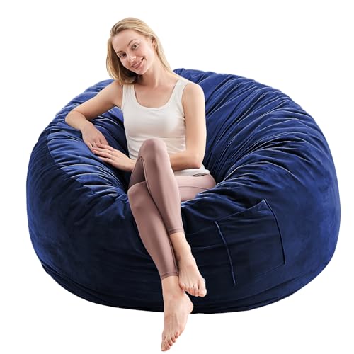 ILPEOD Bean Bag Chair for Adults - BeanBag Chairs with Soft Cover - Furniture Round Fluffy Couch Sofa for Living Room Lounge Bedroom College Dorm - Gifts for Gaming Reading Relaxing, 4 Feet, Cobalt