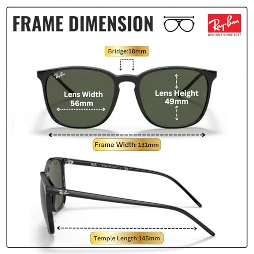 Image of Ray-Ban RB4387 Square Shaped Sunglasses for Men & Women with Official RAYBAN Eyewear Kit