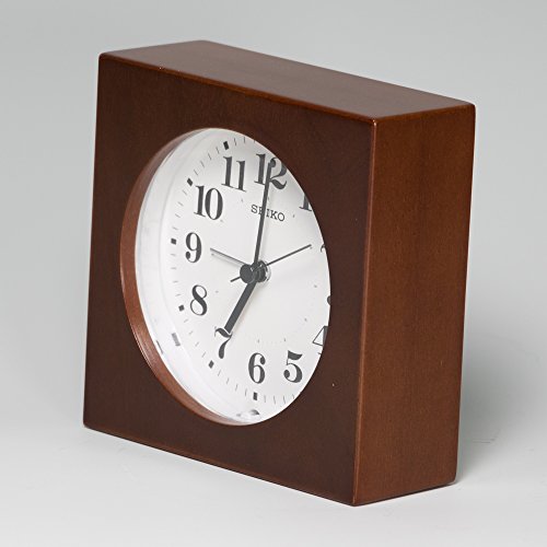 Seiko KR501B Seiko Wooden Frame Brown Retro Analog Quartz Alarm Clock, 4.2 x 4.2 Inches - Image 2