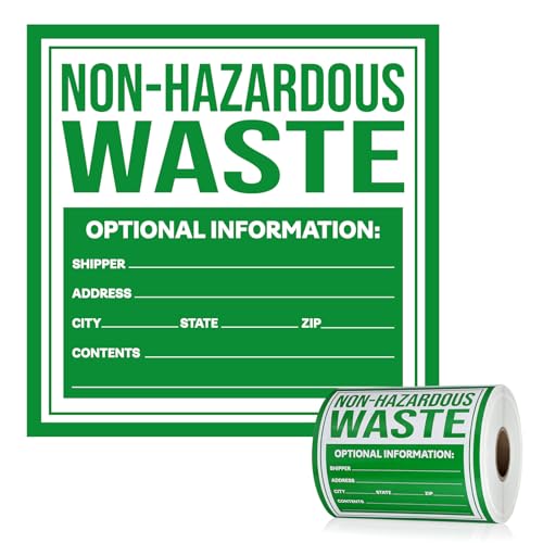 Gilprop 500 Pack Non-hazardous Waste Label Adhesive Coated Paper Hazardous Waste Label 6 x 6 Inch Optional Information: Shipper, Address, City, State, Zip, Contents Sign Green and White