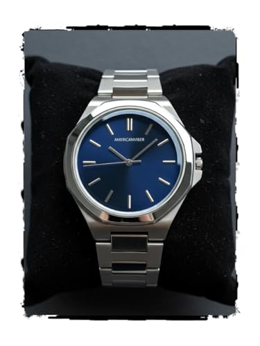 Image of AMERICANVIBER Dual Tone Stainless Steel Strap Men's Wrist Watches Classic Minimalist Bar Scale Dial Analog Wrist Watch for Men