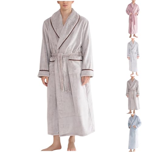 Cambkatl Men's Shawl Collar Flannel Robe Warm Fleece Nightgown Comfy Spa Kimono Bathrobe Winter Soft House Robes with Pockets2