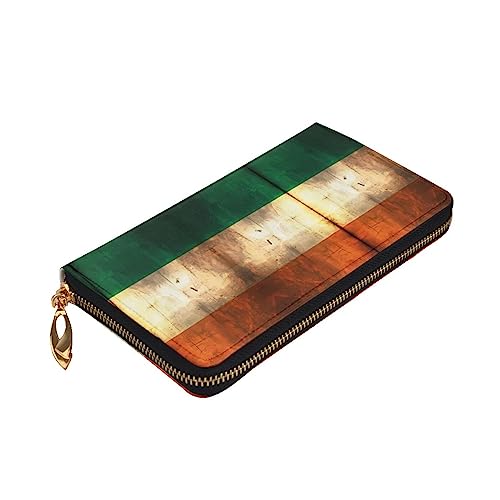 Leather Wallet - Stylish and Functional Wallet for Women with Multiple Compartments and Zipper Design Retro Irish Flag Prints, Black, One Size3