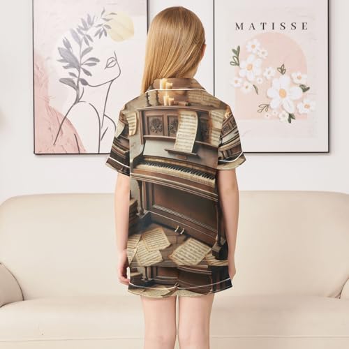 ALAZA Piano Vintage Music 3d Satin Pajamas Set Short Sleeve Button Down Sleepwear Summer Pjs 2 Piece4