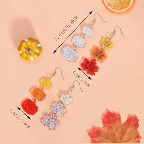 Nanafast Thanksgiving Fall Earrings for Women Maple Leaf Pumpkin Dangle Earrings Lightweight Acrylic Fall Gifts for Thanksgiving Party Autumn 6