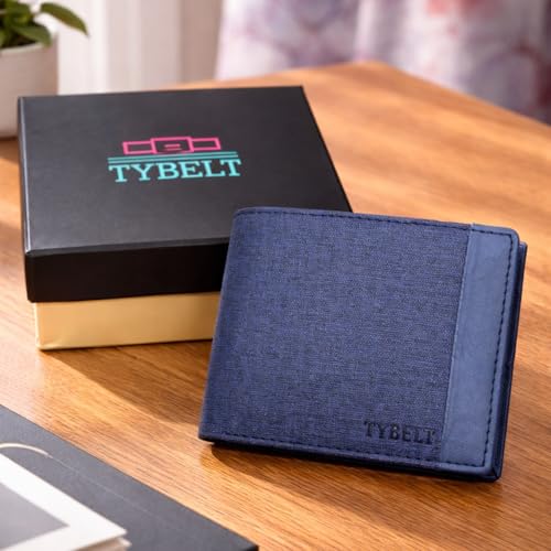 Image of PU Denim Men's Wallet | Premium Blue Bi-Fold with Multiple Card Slots and Coin Pocket