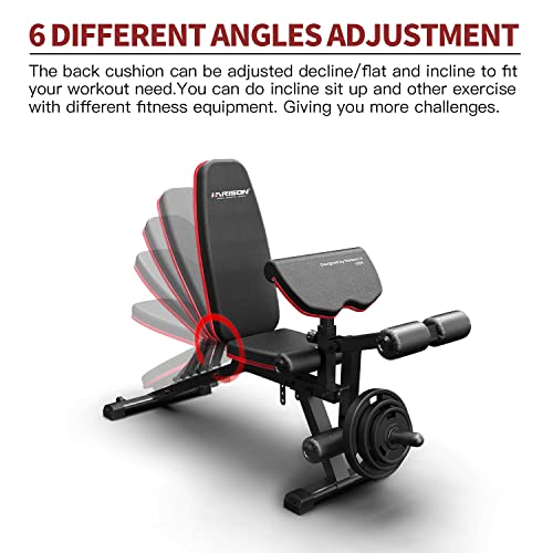 HARISON Adjustable Weight Bench with Leg Extension and Preacher Pad, Flat Incline Decline Heavy Duty Exercise Bench for Home Workout Weight Training (Updated)