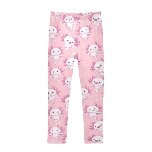 Cute Pink Axolotl Bubbles Girls Leggings Soft Stretch Workout Yoga Dance Pants for Kids Casual Tights