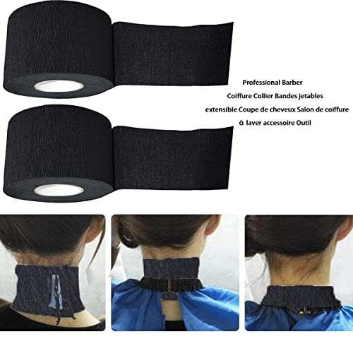 Foto von 5 Rollen Krepppapier Schwarz, Barbier Halsstreifen, Einweg Hals Papierrolle, Krause für Friseure Dehnbares Einweg Nackenhaar Wickelpapier für Professionelle Salon Haarschneide Styling FäRbung