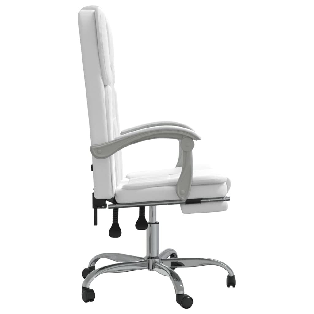 Krzesło biurowe z funkcją leżenia, białe, ze sztucznej skóry, obrotowe, z kółkami i podłokietnikami, ergonomiczne oparcie, do biura, biura, gabinetu, komfortu