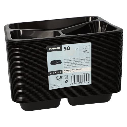 500 Mikrowellenschalen, PP 3-geteilt 765 ml schwarz Menüschalen
