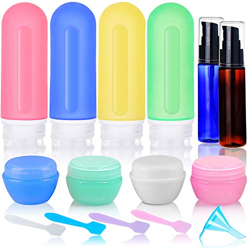 Travel Bottles Set, 3oz Leakproof Silicone Travel Toiletries Containers TSA Approved Reusable Travel Size Bottles & Accessories for Toiletries Shampoo and Conditioner Lotion Liquids(15 Pcs)