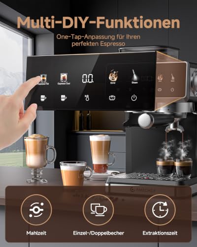 AMZCHEF Siebträgermaschine mit Mahlwerk, 20 Bar, Cold Brew – Ansicht 5