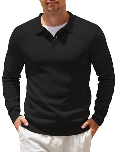 COOFANDY Men's Long Sleeve Knit Polo Shirts 1/4 Button Classic