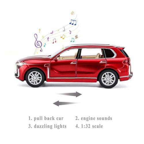 Image of 1:24 B-M-W X7 Diecast Metal Pull Back Car with 6 Openable Doors with Sound and Light Toy Decoration car Best Gift Toys for Kids (1:24 B-M-W X7 - Red)