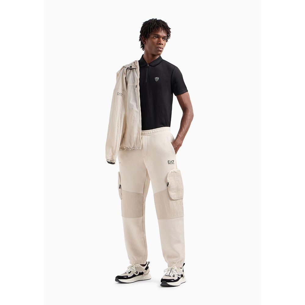 Emporio Armani EA7 bawełniana odznaka logo ćwierć zamek czarna koszulka polo, Czarny, S