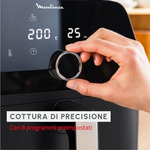 Moulinex Easy Fry Mega, Friggitrice ad Aria 7.5 Litri a Ridotto Consumo Energetico per Famiglie, Cestello Antiaderente Lavabile in Lavastoviglie, Design Compatto, 8 Modalità, App Ricette, EZ8558 - Immagine 4