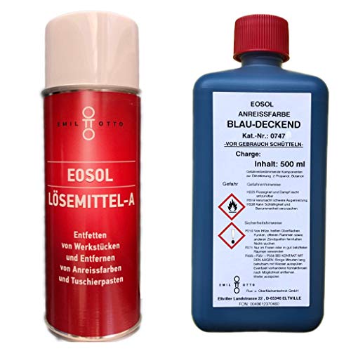 EOSOL Profi-Set: EOSOL Anreissfarbe blau -deckend- 500 ml + Lösemittel A (Dose mit 400 ml Inhalt) - zum Entfernen von Anreisfarbe-