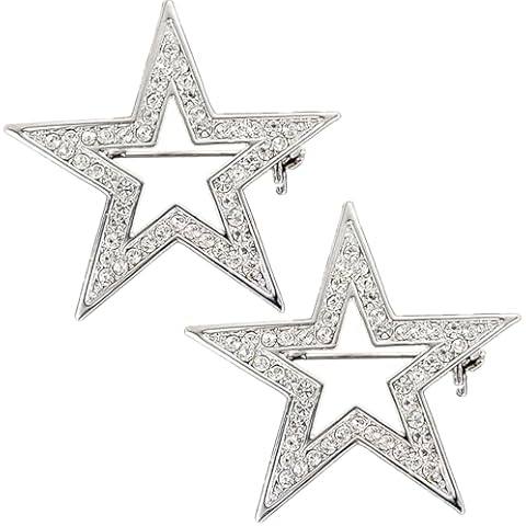 POPETPOP 2 Pcs Five-Pointed Star Pins, Alloy Pentacle Shape Brooches Pins for Women, Elegant Bling Star Backpack Pins, Women Five Pentagram Dress Collar Pins for Clothing, Jackets Cover