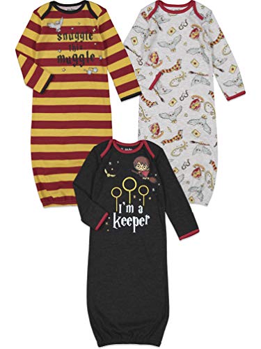Harry Potter Baby Boys 3 Pack Long Sleeve Swaddle Sleeper Gown 0-6 Months Red/Gray