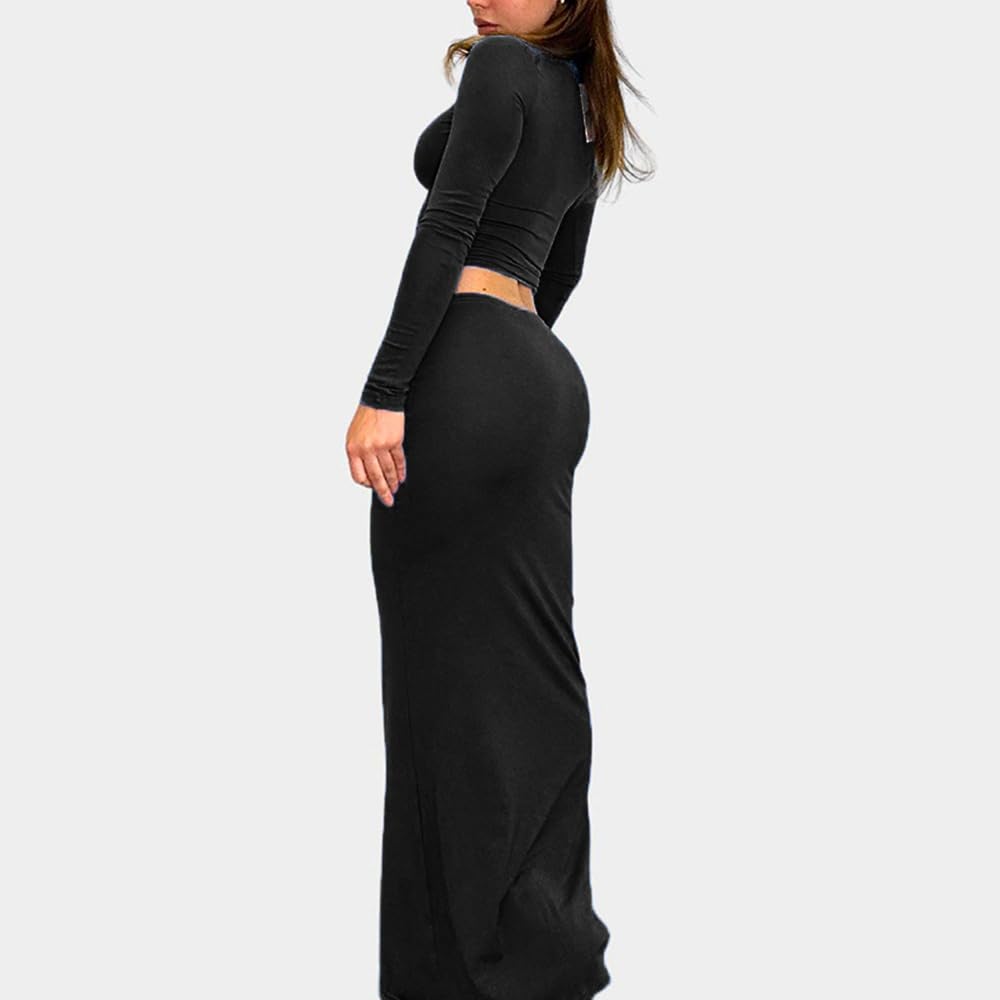 Set Gonna 2 Pezzi Set Top Maniche Lunghe Donna Casual Sexy Senza Spalline Aderente Abito da Festa Cocktail Party Streetwear
