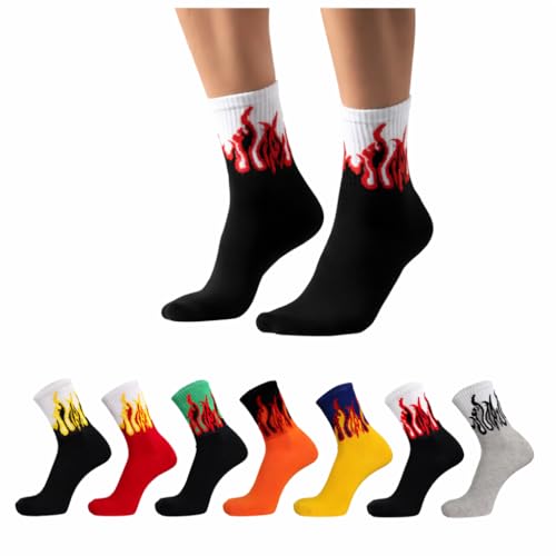 Image of Summer Unisex Fire & Flame, Electric&lighting Print Crew Socks - Soft Cotton, Breathable & Stretchable Streetwear Socks for Men & Women | Stylish Casual, Sports & Daily Use