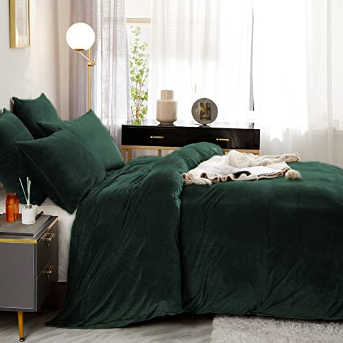 Nayoroom Dark Green Velvet Duvet Cover King Size Emerald Green Crystal Flannel Winter Warm Bedding Set Heavyweight Microfiber Solid Color Reversible Comforter Cover With Zipper Ties Gift For Women Men #TOP2