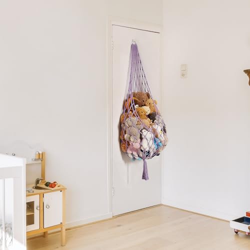 Image of Amdermi Upgrade Stuffed Animal Hammock Corner or Wall Hanging Net for Stuffy Animal Storage Macrame Toy Display Over Door Toy Holder Kid Bedroom Decor Playroom Organizer (Purple)