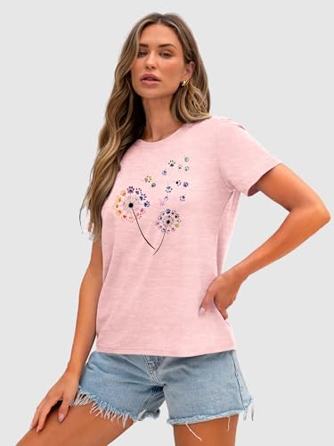 Image of Anbech Womens Dandelion Graphic T-Shirts Teen Girls Cute Sunflower Print Casual Tee Tops