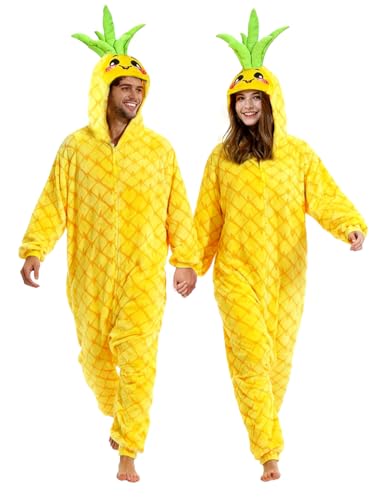 vavalad Adult Loose - fitting Pineapple Onesie Pajamas Halloween Pineapple Costume Christmas Cosplay Fruit Costume Women Men