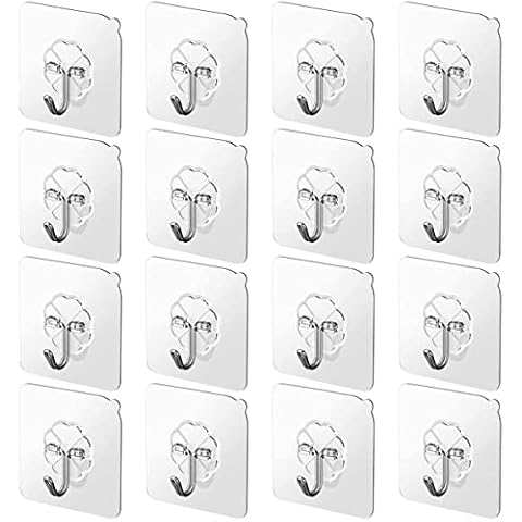 Ninth Five Adhesive Hooks for Hanging Wall Hooks, 22lb Strong Sticky Ceiling Door Hooks, Stainless Steel Transparent Towel Coat Hooks for Home Bathroom Kitchen Outdoor (18) Cover