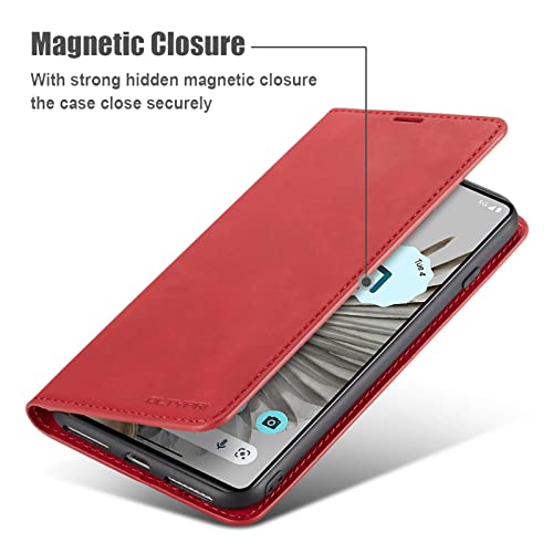 Funda para Google Pixel 7a libro piel roja con tarjetero y soporte atril 4