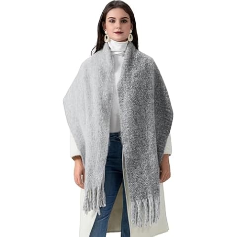 BLAISTER Women Warm Scarf Elegant Contrast Color Tasseled Shawl Wrap Long Stoles Oversized Soft Scarves Winter Gifts (Gray) Cover