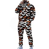 Maskjuwio Chándal para hombre suave Y2K Hip Hop Streetwear Halloween Traje de casa de invierno cálido traje deportivo holgado con bolsillo y cordón capucha sudadera y pantalones de chándal, Negro , S