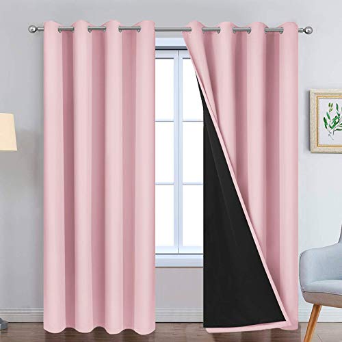 Image of Yakamok Full Blackout Curtains 84 Inches Long,Blackout Curtain Panels for Bedroom, 2 Thick Layers Grommet Top Thermal Insulated Drapes with Black Liner for Living Room(Pink, Set of 2)