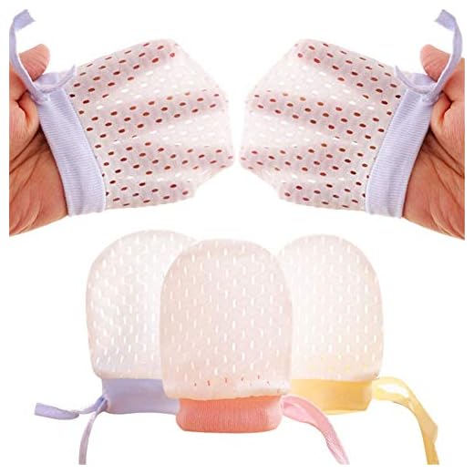 Chryvva Pack of 6 Baby Mesh Gloves Cotton No Scratch Mittens for Unisex (3Colors/6-12Months)