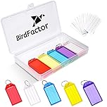 BirdFactor 25 Pack Heavy Duty Key Tags with Labels - 5 Colours, Plastic Box with Extra Paper Labels, Keyrings & Key Fobs with Split Rings for Keys, Pets, Luggage & Memory Stick Tags