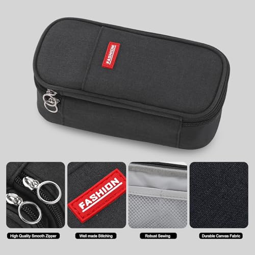 Image of Large Pencil Bag for Boys Teens Kids School Zipper Pencil Pouch Black | Organizer Aesthetic Pencil Case Big Stationery Pencil Box for School Office, Wear-resistant Fabric, Large Capacity Design