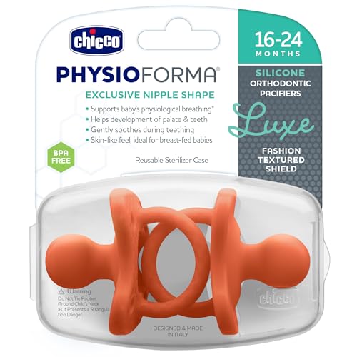 Image of Chicco PhysioForma Luxe Orthodontic Pacifier for Babies 16-24 Months,One-Piece 100% Soft Silicone, Supports Breathing, Textured Shield&Handle, Sterilizing Case,BPA Free,2-Count,Terracotta (Pack of 6)