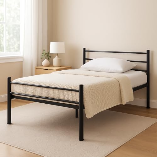 Image of Nivo Metal Extra Single Size Bed Without Storage | Wrought Iron Cot with Headboard & Footboard| Sturdy Powder Coated Platform Bed Extra Single Size Cot for Bedroom (Nivo Black)