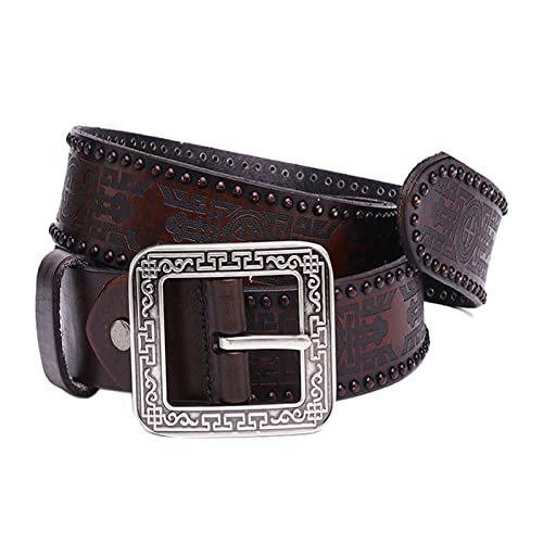 Ceinture Homme, Ceinture Masculine gravée au Laser, Rivets rétro, Boucle de Style Japonais de la Vieille Femme, Ceinture en Cuir décontracté de Style Ethnique (Color : Brown, Size : 115)
