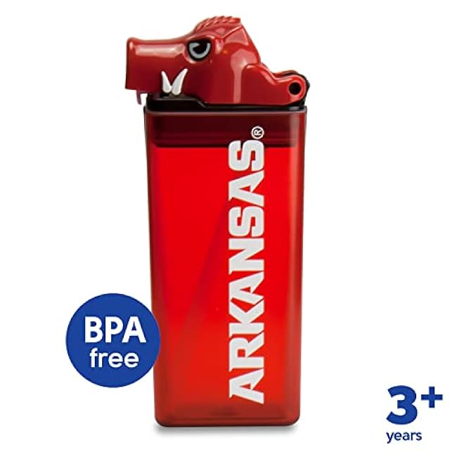FUNTOPS Reusable Water Bottle | Officially Licensed NCAA Sports Bottle | BPA Free | Dishwasher Safe | Big Red Mascot | 12 oz Drink in the Box - University of Arkansas