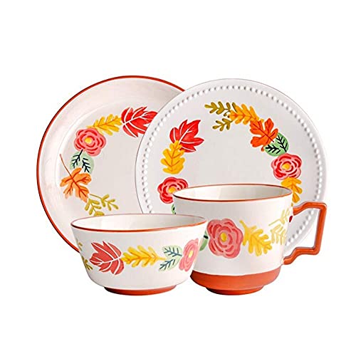 Porcelaine de qualité pour ce service de table Flower 4 pièces avec assiettes, bols et tasses