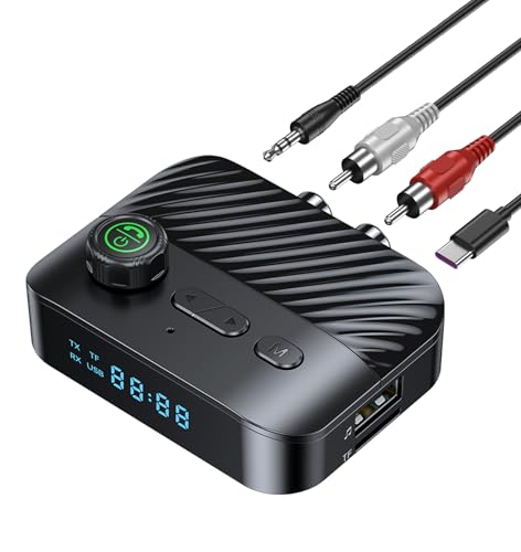 Bluetooth Transmitter for TV to Headphone/Speakers, RCA to Bluetooth Audio Transmitter Receiver with Low Latency/Volume Control, AUX Adapter for Stereo Receiver, Support USB Flash Drive/TF Card KAIY