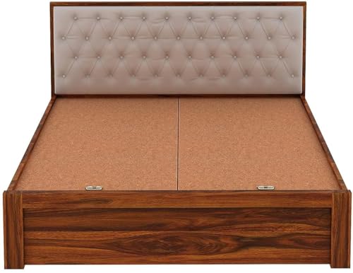 Image of FurnitureSheesham Wood Decan Queen Size Bed with Box Storage for Livingroom /Bedroom /Home Solid Wood Queen Box Bed | Finish Color - Natural Finish, DIY