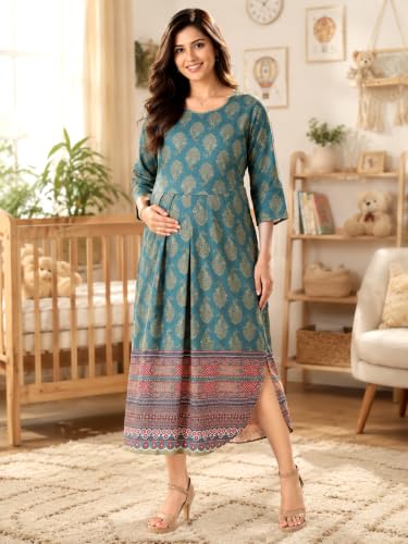 Image of RITIJYA Zipless Feeding Kurta Dress for Women | Maternity Nursing Kurti, No-Zip Easy Access | Extra Pleats Pre to Post Pregnancy | Quick-Dry Fabric | S-4XL
