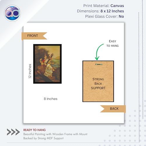 Image of Mad Masters Mata Saraswati Devi Goddess of Knowledge Painting Photo Frame for Living Room, Bedroom, Home Decor and Wall Decoration (MM 1630, 30.5L x 20.3W cm, Canvas, Without Plexi Glass)