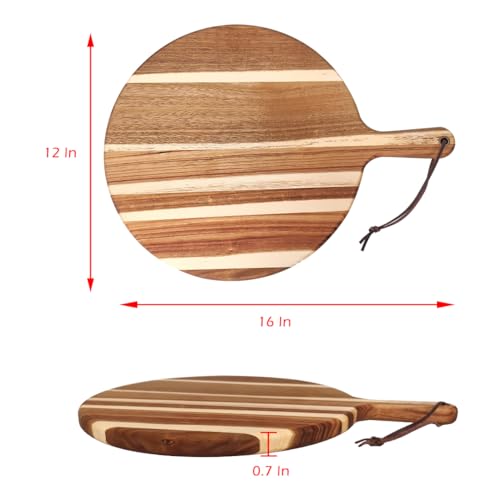 Tabla de cortar redonda de madera de acacia con mango miniatura 5