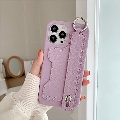 Étui portefeuille iPhone XS lavande anti-chute grâce à sa dragonne de luxe